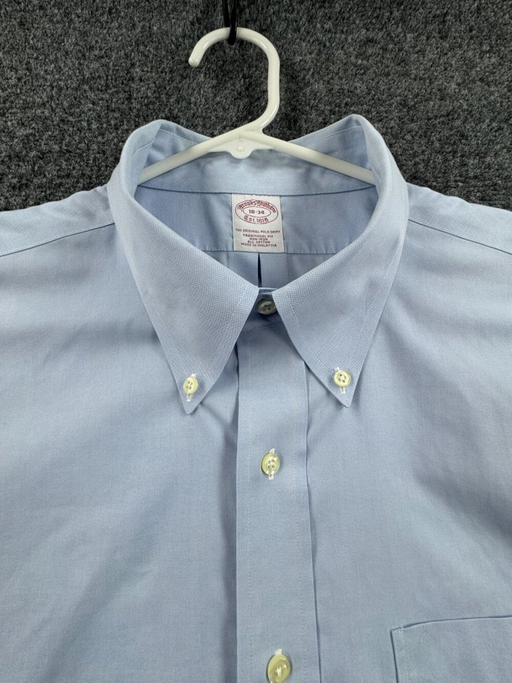 Brooks Brothers Cotton 18 34 Non-Iron Button-Down Traditional Blue Men Shirt